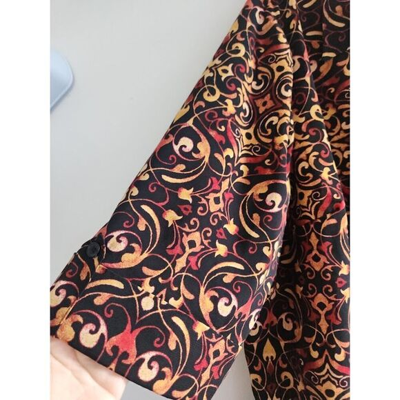 Catherine's Women Black w/Brown & Red Pasley Button Down Blouse size 2XWPetite - Picture 3 of 6